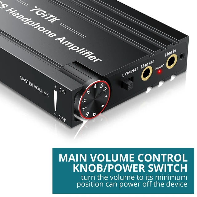Alt view image 4 of 7 - Headphone Amplifier with Bass Knob HiFi Amp 16-600 Gain Switch Drive wired headphones for desktop, gaming and music use with 3.5mm devices, USB-C charging and aluminum housing