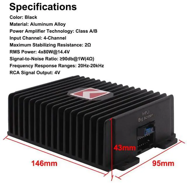 Alt view image 6 of 7 - 4-Channel Full-Range Amplifier, 80Wx4 Audio Modification Power Amplifier Digital Sound Processor Class A/B for Android Car Player