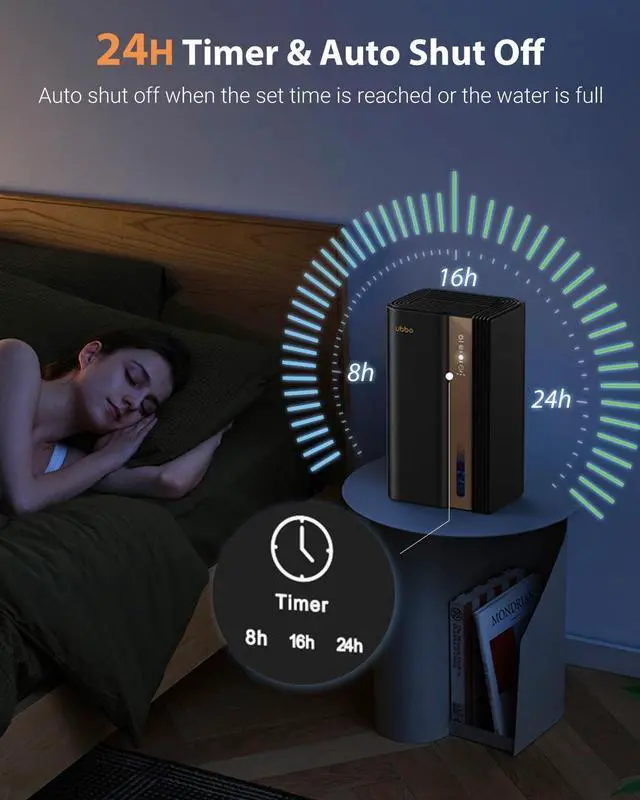 Alt view image 5 of 7 - 95oz Dehumidifiers for Home, 1000 Sq.Ft Dehumidifier with Drain Hose - Auto Shut Off, Timer, Sleep Mode & Drain Hose - 7 Color Light for Bedroom, Bathroom, RV - Black Gold