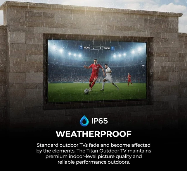 Alt view image 3 of 7 - Titan G200 Mini-QLED 65-Inch 4K Smart Outdoor TV, Partial Sun, IP65, 3000 Nits, Dolby Vision IQ/HDR10+, 144Hz, Google AI OS, Wi-Fi 5, Dolby Atmos/Bang & Olufsen, TV Cover, Slim Bezel, 2-Yr Warranty