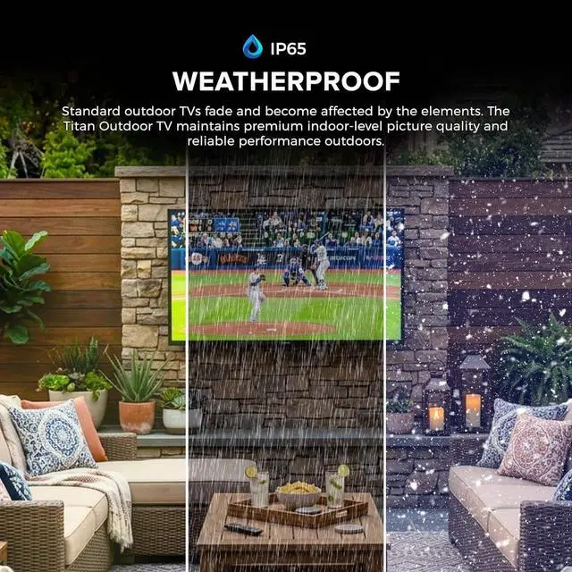 Alt view image 3 of 7 - Titan L100 QNED 65-Inch 4K Smart Outdoor TV, Covered Patio, IP65, HDR10 Pro/HLG, 60Hz Refresh Rate, webOS AI OS, Wi-Fi 5, Dolby Digital, Outdoor TV Cover Included, Slim Bezel, 2-Year Warranty