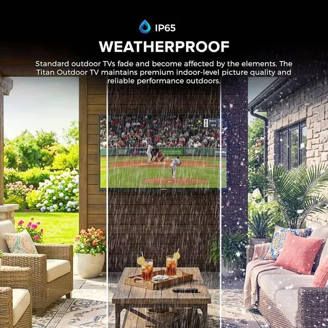 Alt view image 3 of 7 - Titan L200 QNED Mini-LED 75-Inch 4K Smart Outdoor TV, Partial Sun, IP65, 1500 Nits, HDR10 Pro/HLG, 120Hz Refresh Rate, webOS AI OS, Wi-Fi 5, TV Cover, Slim Bezel, 2-Year Warranty