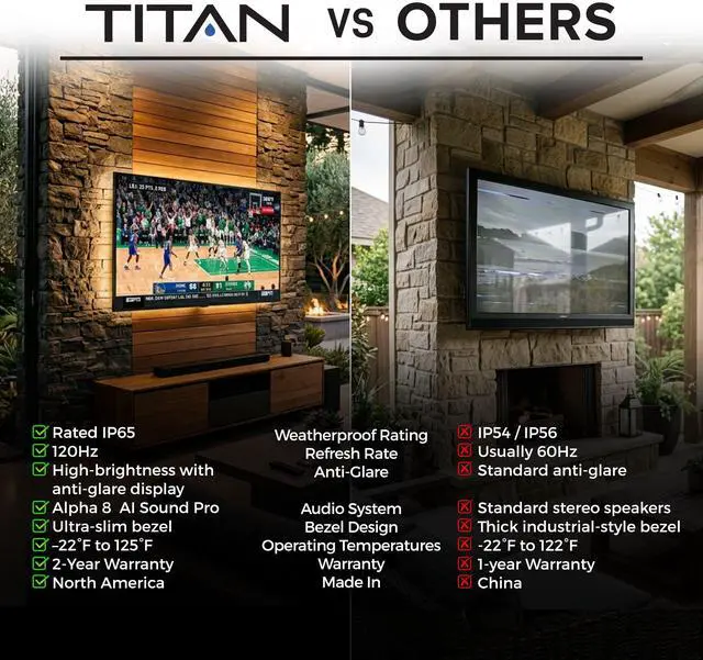 Alt view image 6 of 7 - Titan L200 QNED Mini-LED 75-Inch 4K Smart Outdoor TV, Partial Sun, IP65, 1500 Nits, HDR10 Pro/HLG, 120Hz Refresh Rate, webOS AI OS, Wi-Fi 5, TV Cover, Slim Bezel, 2-Year Warranty