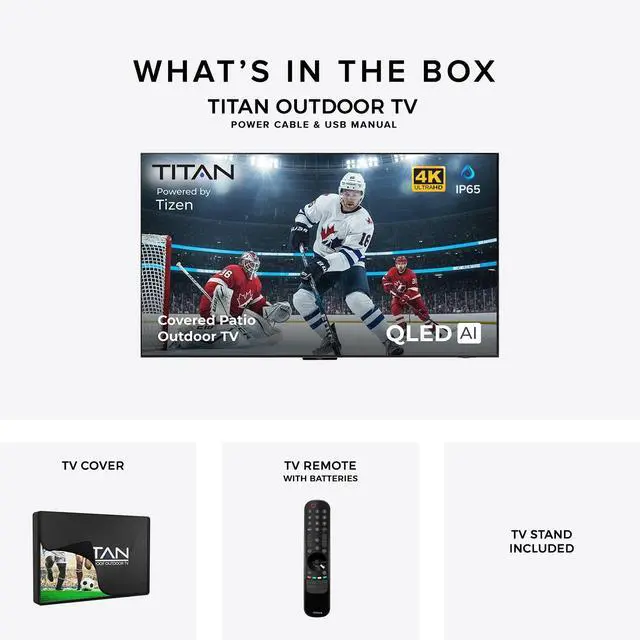 Alt view image 7 of 7 - Titan S100 Mini-LED 75-Inch 4K Smart Outdoor TV, Covered Patio, IP65, 800 Nits, HDR10+, 60Hz, Tizen AI OS, Wi-Fi 5, OTS Lite, Outdoor TV Cover, Slim Bezel, 2 Yr Warranty