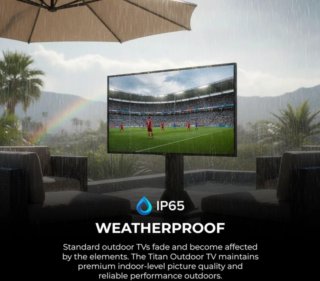 Alt view image 4 of 7 - Titan S300 QLED Mini-LED 85-Inch 4K Smart Outdoor TV, Full Sun, IP65 Weatherproof, 1500 Nits, HDR10+, 144Hz, Tizen AI OS, Wi-Fi 6E, OTS Lite, Outdoor TV Cover Included, Slim Bezel, 2-Year Warranty