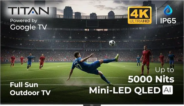 Main image of Titan G300 Mini-QLED 98 Inch Outdoor TV, Full Sun, IP65 Smart Weatherproof TV, 4K HDR, 144 Hz, GoogleAI OS, 5000Nits, Wi-Fi 6, Dolby Vision&Atmos, Bang&Olufsen, Outdoor TV Cover, SlimBezel, 2YrWty