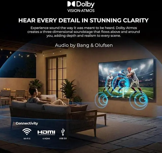 Alt view image 6 of 7 - Titan G100 Mini-QLED 43 Inch Outdoor TV, Covered Patio, IP65 Smart Weatherproof TV, 4K HDR, 60 Hz, GoogleAI OS, 1000Nits, Wi-Fi 5, Dolby Vision&Atmos, Outdoor TV Cover, Slim Bezel, 2Yr Wty