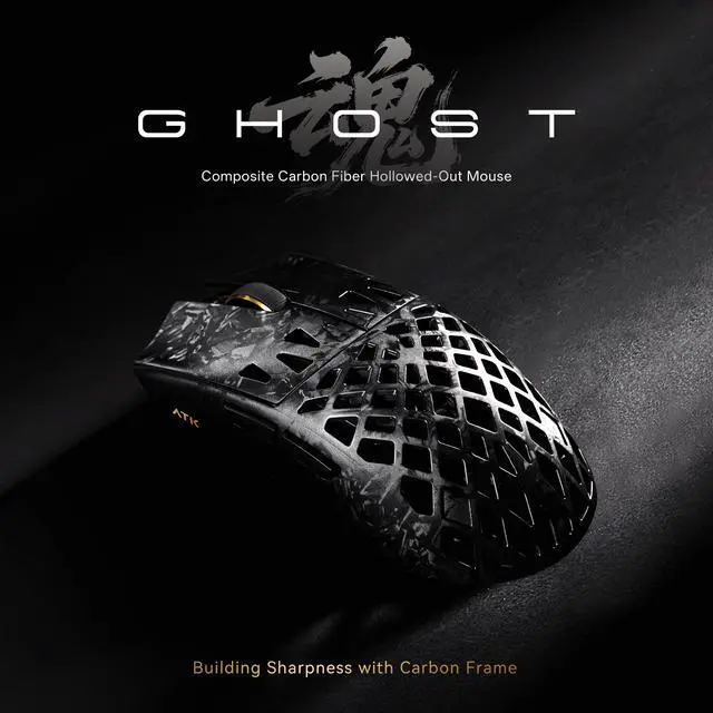 Alt view image 2 of 6 - ATK Blazing Sky Ghost Hollow Wireless Mouse, Bluetooth/Wired Connection, PAW3950 Ultra Sensor, Nordic 54L15, 48g Lightweight, Compatible with Laptop, PC Black