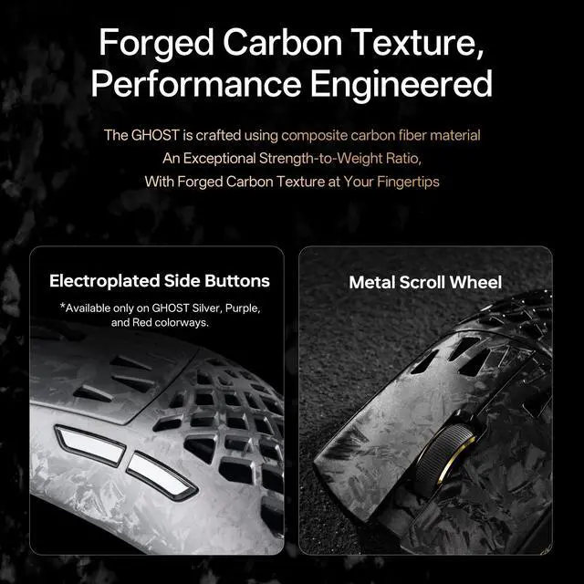 Alt view image 6 of 6 - ATK Blazing Sky Ghost Hollow Wireless Mouse, Bluetooth/Wired Connection, PAW3950 Ultra Sensor, Nordic 54L15, 48g Lightweight, Compatible with Laptop, PC Black