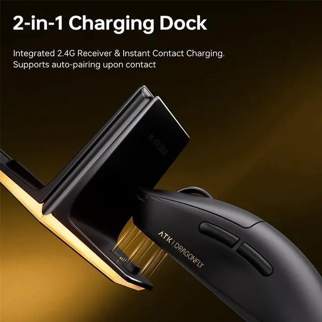 Alt view image 2 of 6 - ATK Dragonfly A9 NB Lightweight Wireless Gaming Mouse, PAW3950 Ultra Sensor, 8K Polling, BK Custom Flagship Chip, 2.4G + Dock Charging, Optical Switches, Symmetrical Design White