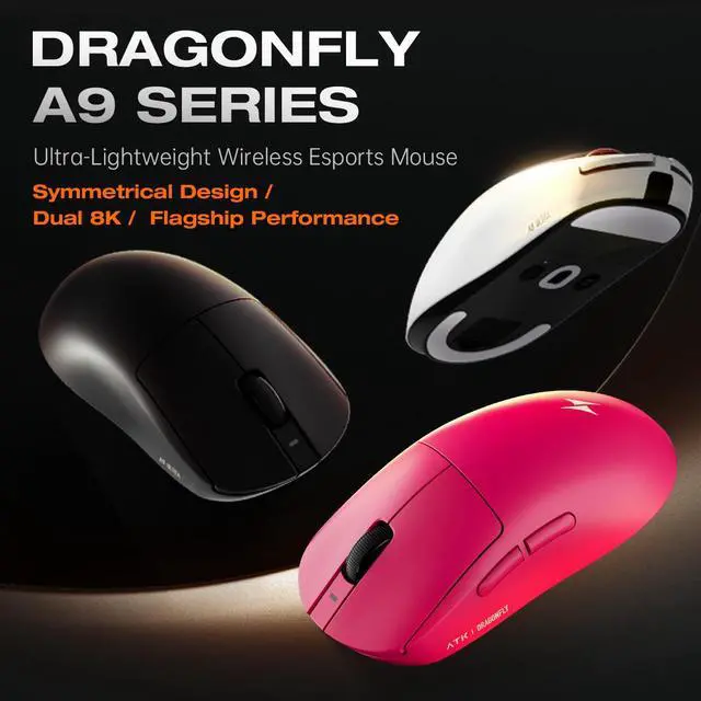 Main image of ATK Dragonfly A9 Pro Max Wireless Gaming Mouse, Bluetooth, Wired, Portable, 57g Lightweight, Paw3395 Ultra Sensor, 200 Hr Battery Life, Compatible with Laptop, PC