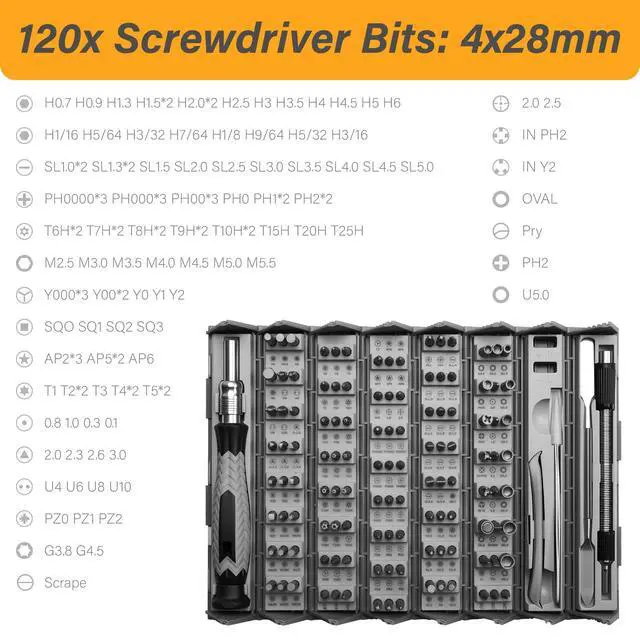 Alt view image 2 of 7 - Precision Screwdriver Set, 126-in-1 Electronics Repair Tool Kit with CR-V Steel Bits, Magnetic Case, Flexible Shaft & Ergonomic Handle for Laptop, Phone, Watch, Game Console, Student & DIY Projects