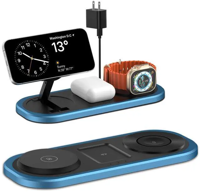 Main image of 3 in 1 Fast Wireless Charger Stand for iPhone, Foldable Travel Charging Station for Magsafe for iPhone 17/Air/16/15/14/13/12 Series, Apple Watch Series, AirPods pro/2/3/4, 2025 Christ mas Gifts (Blue)