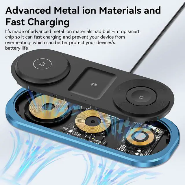 Alt view image 6 of 7 - 3 in 1 Fast Wireless Charger Stand for iPhone, Foldable Travel Charging Station for Magsafe for iPhone 17/Air/16/15/14/13/12 Series, Apple Watch Series, AirPods pro/2/3/4, 2025 Christ mas Gifts (Blue)