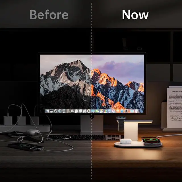 Alt view image 5 of 7 - GUSGU 3 in 1 Charging Station for MagSafe Wireless Charger with Three-Level Night Light, 15W Max Fast Charging for iPhone 17/16/15/14/13/, Apple Watch Series 2-11/SE 3/ Ultra 3, AirPods Pro 3-Gray