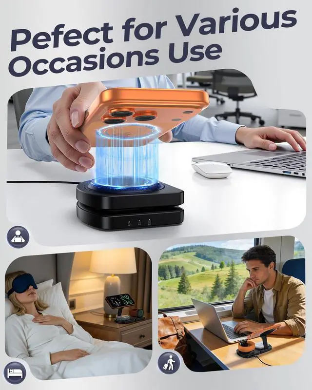 Alt view image 3 of 7 - EGV Wireless Charger for iPhone, 3-in-1 Magnetic Charging Station for Apple, MagSafe Charger Stand for iPhone 17 Air 16 15 14 13 12 Series, Airpods Pro, Apple Watch Ultra, Foldable, No Adapter, Black