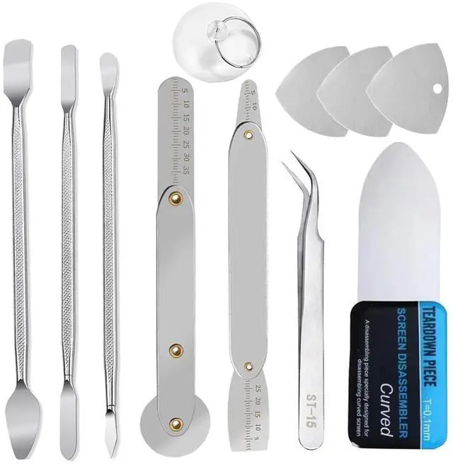 Main image of Generic Brand 11-Piece Electronics Repair Tool Kit Ultra-Thin Pry Tools with Rovan Steel Blades, Non-Slip Handles, Suction Cup, and Tweezers for Smartphone, Laptop, and Tablet Maintenance