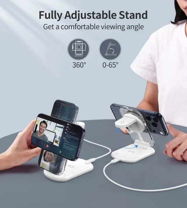 Alt view image 7 of 7 - 3 in 1 Magnetic Wireless Charging Station for Apple Devices, Fast Foldable Travel Mag-Safe Charger Stand with Night Light for iPhone 17 16 15 14 13 12 Series, Apple Watch/AirPods Pro-Gift for Lovers