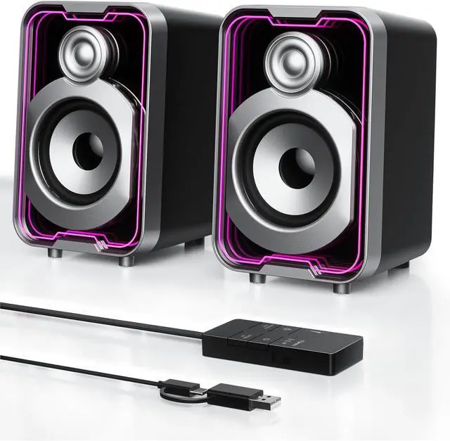 Main image of SOULION 2.0 Computer Speakers, 10W USB-Powered Bluetooth Wired PC Speaker with Easy-Control Pod for Desktop, Tiny Desk Soundbar with 5 Mirror-Like LED Light Modes for Monitor Laptop Gaming Music Black