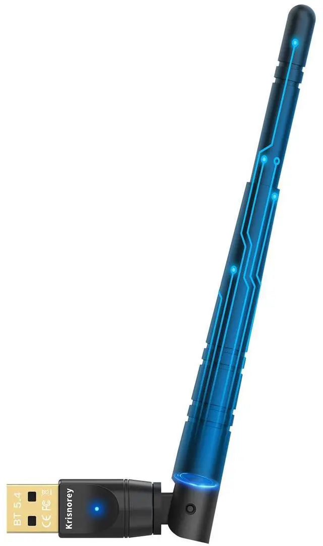 Main image of Krisnorey Long Range Upgraded Bluetooth 5.4 Adapter for PC, 5dBi High Gain Wireless USB Dongle for Windows 11/10/8.1/7 Laptop Linux Desktop, Plug & Pair Keyboard Mice Headphone Speaker Game Controller