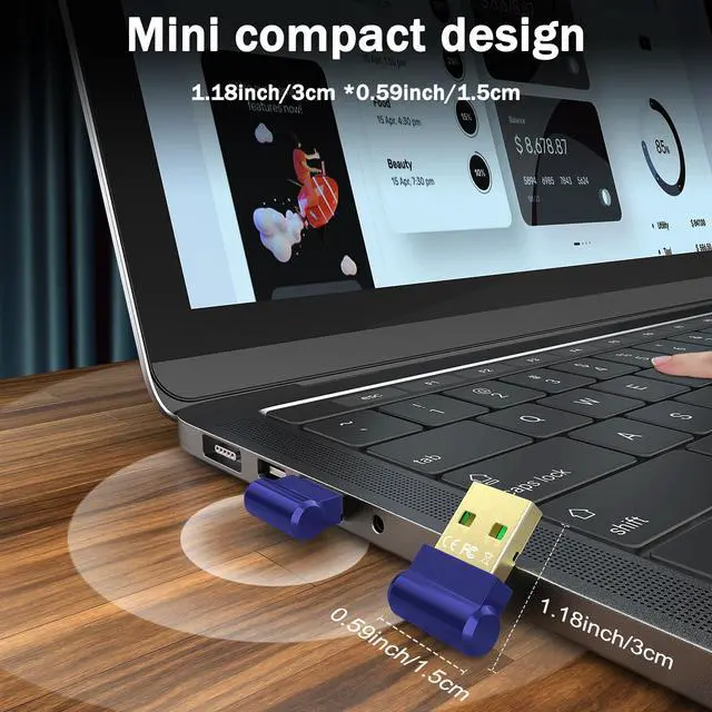 Alt view image 7 of 7 - Bluetooth Adapter for Desktop PC, Plug & Play 5.3 USB Mini EDR Dongle Receiver & Transmitter for Laptop Computer Compatible with Headphones Keyboard Mouse Only Windows 11/10/8.1 (Blue)