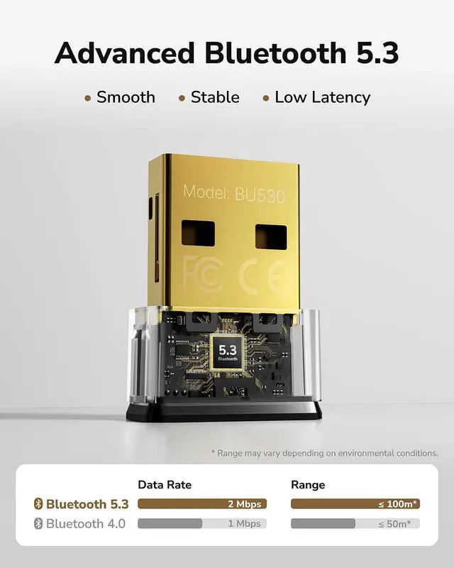 Alt view image 3 of 6 - Cudy USB Bluetooth Adapter for PC, Bluetooth 5.3 Dongle Receiver, Plug and Play, Nano Size, Supports Windows 11/10/8.1/7 for Desktop, Laptop, Printer