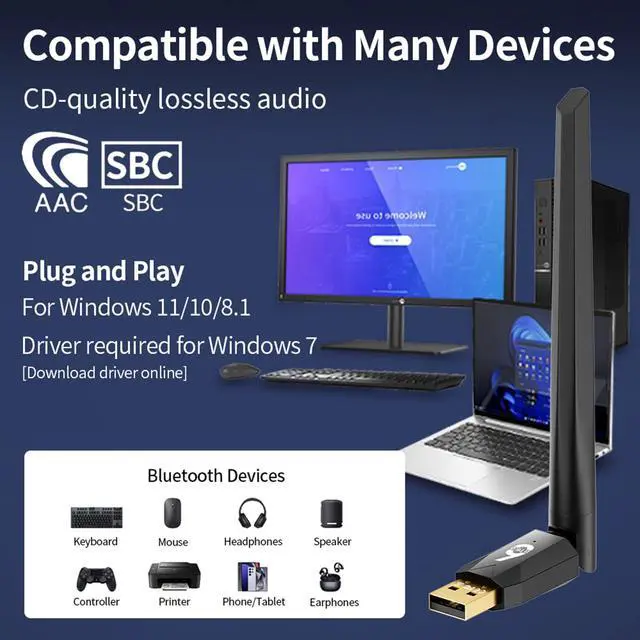Alt view image 7 of 7 - Gallasys Bluetooth 6.0 Adapter for PC, Long Range 5dBi 150M USB Bluetooth Dongle Receiver, Plug and Play, for Headphones, Keyboard, Mouse, Game Controller, Speaker, Laptop/Desktop Windows 11/10/8.1/7