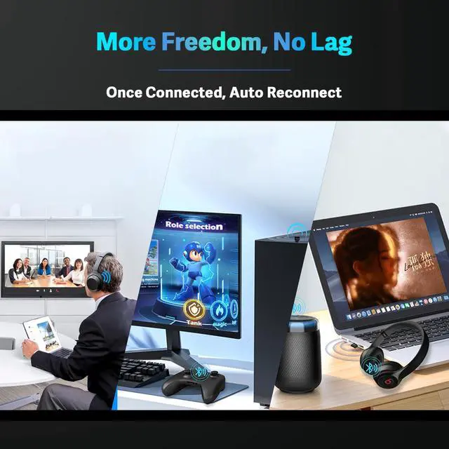 Alt view image 7 of 7 - Latest Bluetooth 5.3 USB Adapter for PC Desktop, Wireless Transmitter Dongle for Windows 11/10/8.1/7 Computer Laptop, Plug & Play, Pair w/Bluetooth Headset Speaker Keyboard Mouse Printers