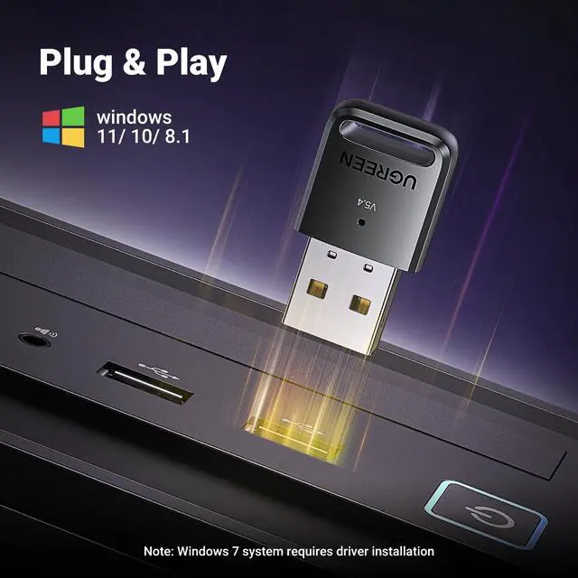 Alt view image 3 of 6 - UGREEN USB Bluetooth Adapter 5.4 for PC, Plug & Play for Windows 11/10/8.1, Bluetooth Receiver & Transmitter for Keyboard/Mouse/Headphone/Speakers