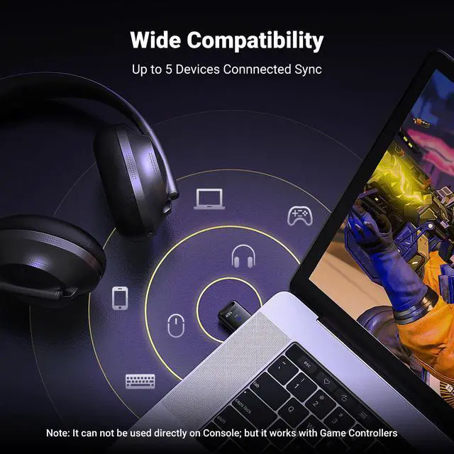 Alt view image 4 of 6 - UGREEN USB Bluetooth Adapter 5.4 for PC, Plug & Play for Windows 11/10/8.1, Bluetooth Receiver & Transmitter for Keyboard/Mouse/Headphone/Speakers