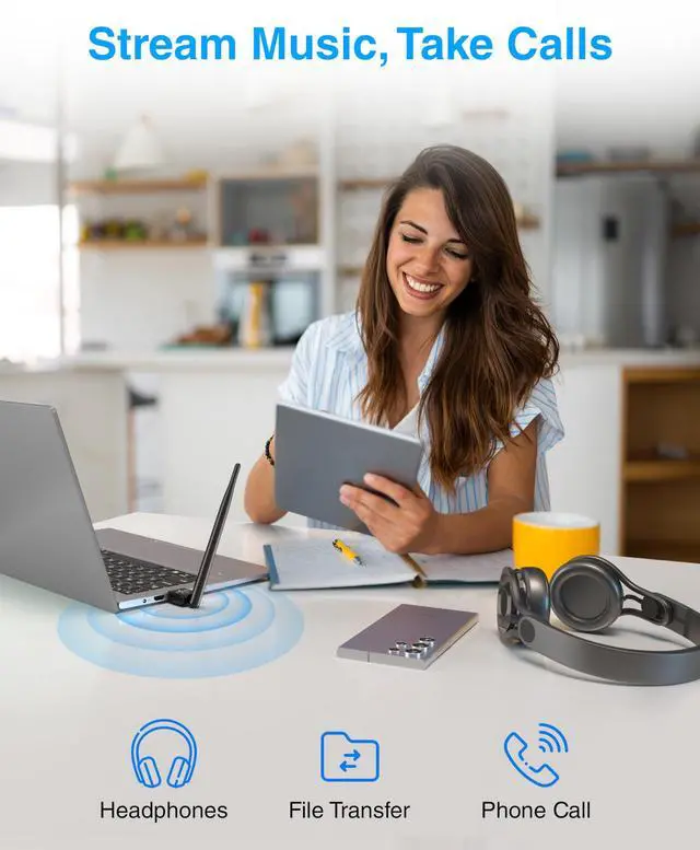 Alt view image 5 of 7 - Kinivo USB Bluetooth Adapter for PC (BT 5.3, Long Range Wireless Receiver, USB Dongle for Windows 11/10/8.1) - Compatible with Laptops, Headsets, Speaker, Mouse, Keyboard, Printers