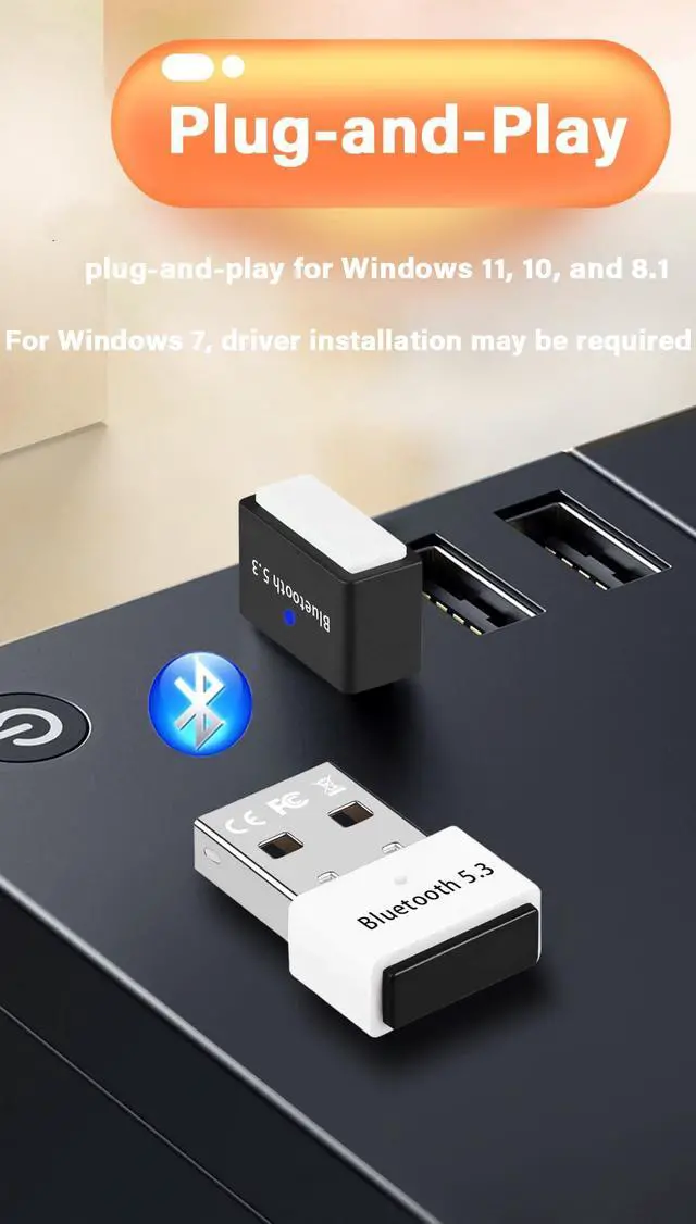 Alt view image 2 of 7 - GAROGYI USB Bluetooth 5.3 Adapter for PC Supports Windows 11/10/8.1/7,Plug &Play For Win11/10, Mini 5.3+EDR Bluetooth Dongle Receiver&Transmitter for PC,Laptop,Keyboard,Mouse,Headsets,Speakers (Black)