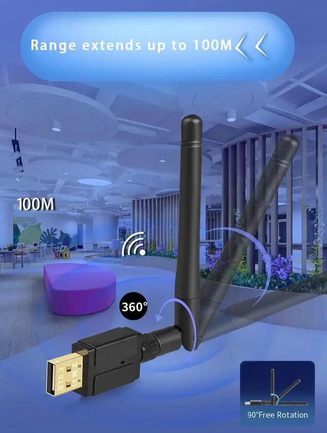 Alt view image 5 of 7 - GAROGYI Super Long Range Bluetooth 5.3 Pro USB Adapter for PC Supports Windows 11/10 Plug and Play,5.3+EDR Bluetooth Wireless for Desktop,Laptop,Printer,Keyboard,Mouse,Headsets,Speakers(BT 5.3 Class1)