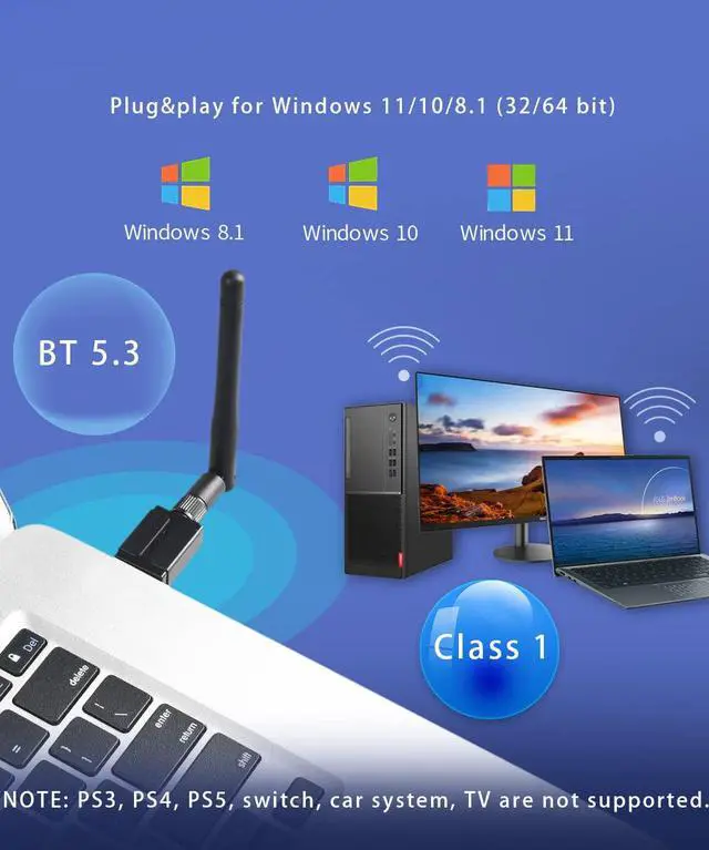 Alt view image 6 of 7 - GAROGYI Super Long Range Bluetooth 5.3 Pro USB Adapter for PC Supports Windows 11/10 Plug and Play,5.3+EDR Bluetooth Wireless for Desktop,Laptop,Printer,Keyboard,Mouse,Headsets,Speakers(BT 5.3 Class1)