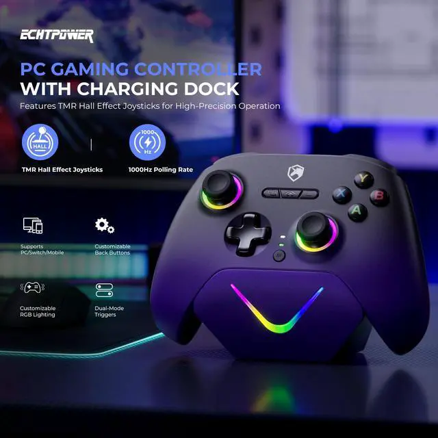 Alt view image 2 of 7 - Upgrated PC Gaming Controller TMR Hall Effect Joysticks Anti-Drift & Dual Triggers, 1000Hz Polling Rate, Turbo & Vibration, Programmable Buttons for PC/Switch/Switch 2/iOS/Android with Charging Dock
