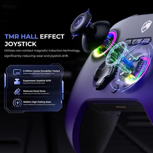 Alt view image 4 of 7 - Upgrated PC Gaming Controller TMR Hall Effect Joysticks Anti-Drift & Dual Triggers, 1000Hz Polling Rate, Turbo & Vibration, Programmable Buttons for PC/Switch/Switch 2/iOS/Android with Charging Dock