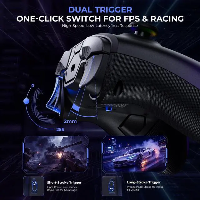 Alt view image 6 of 7 - Upgrated PC Gaming Controller TMR Hall Effect Joysticks Anti-Drift & Dual Triggers, 1000Hz Polling Rate, Turbo & Vibration, Programmable Buttons for PC/Switch/Switch 2/iOS/Android with Charging Dock