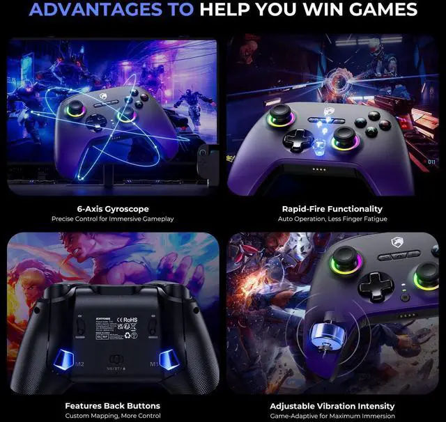 Alt view image 7 of 7 - Upgrated PC Gaming Controller TMR Hall Effect Joysticks Anti-Drift & Dual Triggers, 1000Hz Polling Rate, Turbo & Vibration, Programmable Buttons for PC/Switch/Switch 2/iOS/Android with Charging Dock