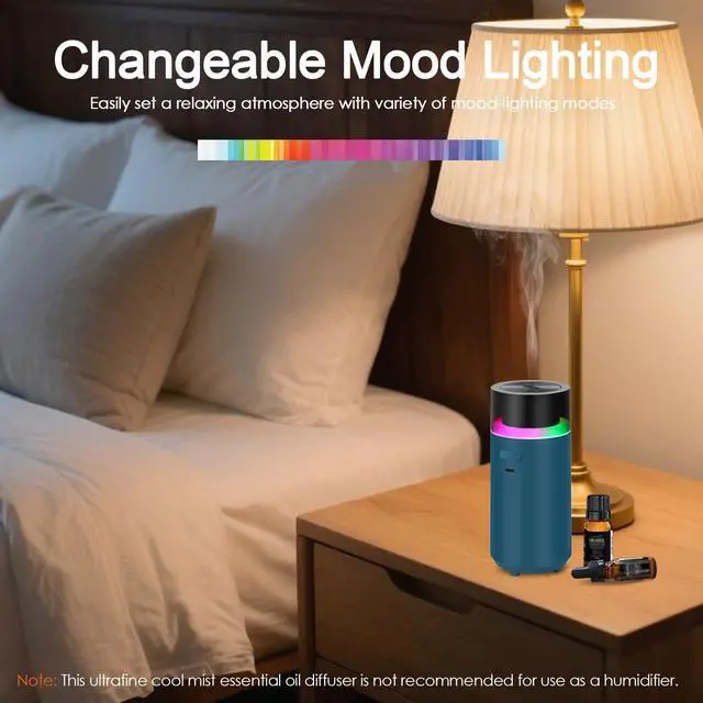 Alt view image 2 of 7 - HODEMI Portable Smart Essential Oil Diffuser,Cold Mist Car Air Freshener Aromatherapy Diffuser with 10 LED Lights,Built-in Battery,Auto On/Off,4/8 Timer Modes,for Home Office and Travel (Blue)