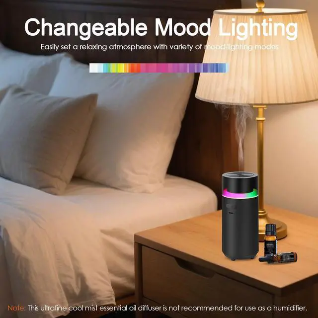 Alt view image 2 of 7 - HODEMI Portable Smart Car Essential Oil Diffuser,Cordless Mini Cold Mist Aromatherapy Air Freshener Diffuser with Mode Memory,Auto On/Off,4/8 Timer Modes,for Bedroom Office and Travel (Black)