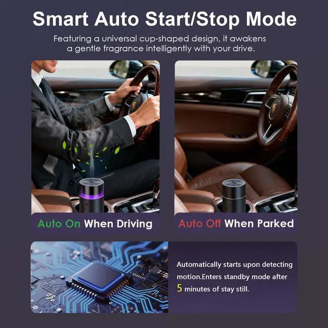 Alt view image 5 of 7 - HODEMI Portable Smart Car Essential Oil Diffuser,Cordless Mini Cold Mist Aromatherapy Air Freshener Diffuser with Mode Memory,Auto On/Off,4/8 Timer Modes,for Bedroom Office and Travel (Black)