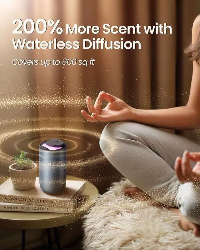 Alt view image 2 of 7 - Waterless Diffuser for Essential Oil, Smart Car Air Freshener Diffuser with 3 Mist Grades & 3 LED Light Colors, Auto On/Off, Rechargeable Scent Air Machine