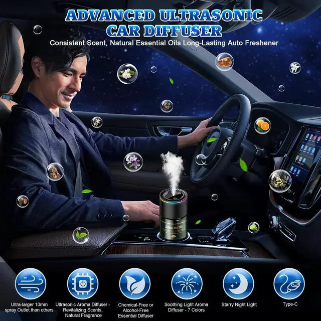 Alt view image 5 of 7 - Smart Car Air Freshener Diffuser - 270-Day Long-Lasting Essential Oil (6.09oz/180ml), Auto On/Off Sensor, Ultrasonic Dual Modes, Multi-Mode Adjustable, Natural French Fragrance Oils, Jasmine Scent