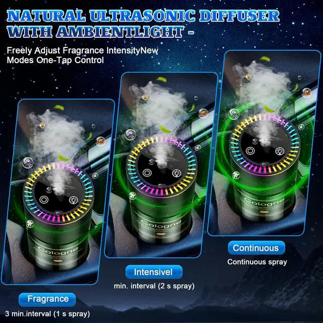 Alt view image 6 of 7 - Smart Car Air Freshener Diffuser - 270-Day Long-Lasting Essential Oil (6.09oz/180ml), Auto On/Off Sensor, Ultrasonic Dual Modes, Multi-Mode Adjustable, Natural French Fragrance Oils, Jasmine Scent