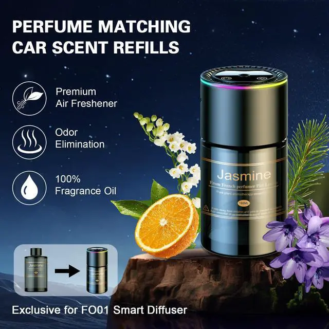 Alt view image 7 of 7 - Smart Car Air Freshener Diffuser - 270-Day Long-Lasting Essential Oil (6.09oz/180ml), Auto On/Off Sensor, Ultrasonic Dual Modes, Multi-Mode Adjustable, Natural French Fragrance Oils, Jasmine Scent