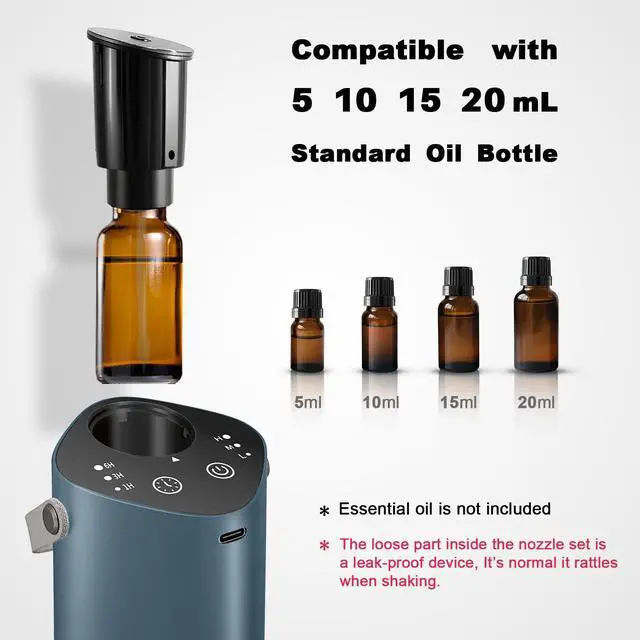 Alt view image 4 of 7 - Waterless Essential Oil Diffuser for Car & Home, Aromatherapy Diffuser with 4 Timer (1/3/6/Off), 3 Mist Mode, Battery Operated, Air Scent Diffuser for Bathroom Office, Small Aroma Diffuser Greyblue