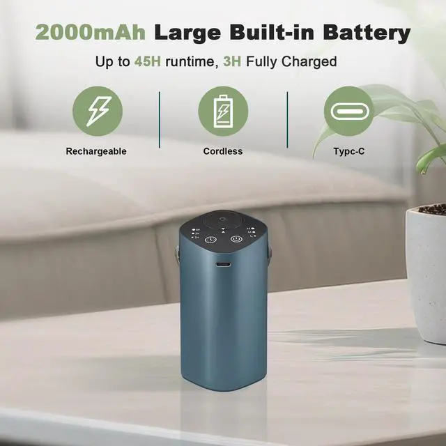 Alt view image 3 of 7 - Waterless Essential Oil Diffuser for Car & Home, Aromatherapy Diffuser with 4 Timer (1/3/6/Off), 3 Mist Mode, Battery Operated, Air Scent Diffuser for Bathroom Office, Small Aroma Diffuser Greyblue