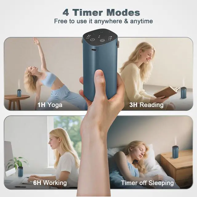 Alt view image 7 of 7 - Waterless Essential Oil Diffuser for Car & Home, Aromatherapy Diffuser with 4 Timer (1/3/6/Off), 3 Mist Mode, Battery Operated, Air Scent Diffuser for Bathroom Office, Small Aroma Diffuser Greyblue