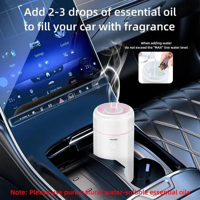 Alt view image 4 of 6 - SEEDSEEL 100ML Car Diffuser Humidifier, Cool Mist Air Essential Oil Diffuser with 7-LED Color Changing, Suitable for Car