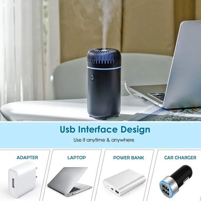 Alt view image 4 of 7 - Car Diffuser Humidifier USB Aromatherapy Essential Oil Air Freshener USB Cool Mist Mini Portable Diffuser for Car Home Office Bedroom (Black)